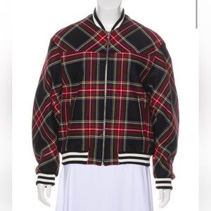 Maje Red and Black Plaid Bomber Jacket